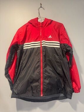 *Adidas Red & Black Men's Windbreaker Jacket with White Stripes